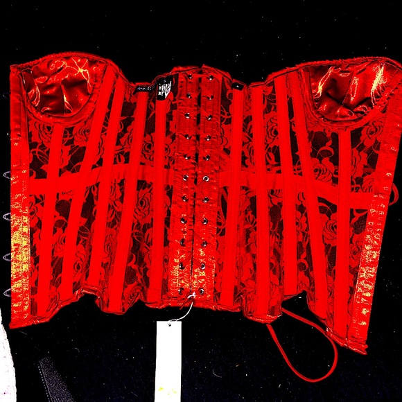 Lavish Red Sheer Lace Over Bust Corset - Picture 6 of 7